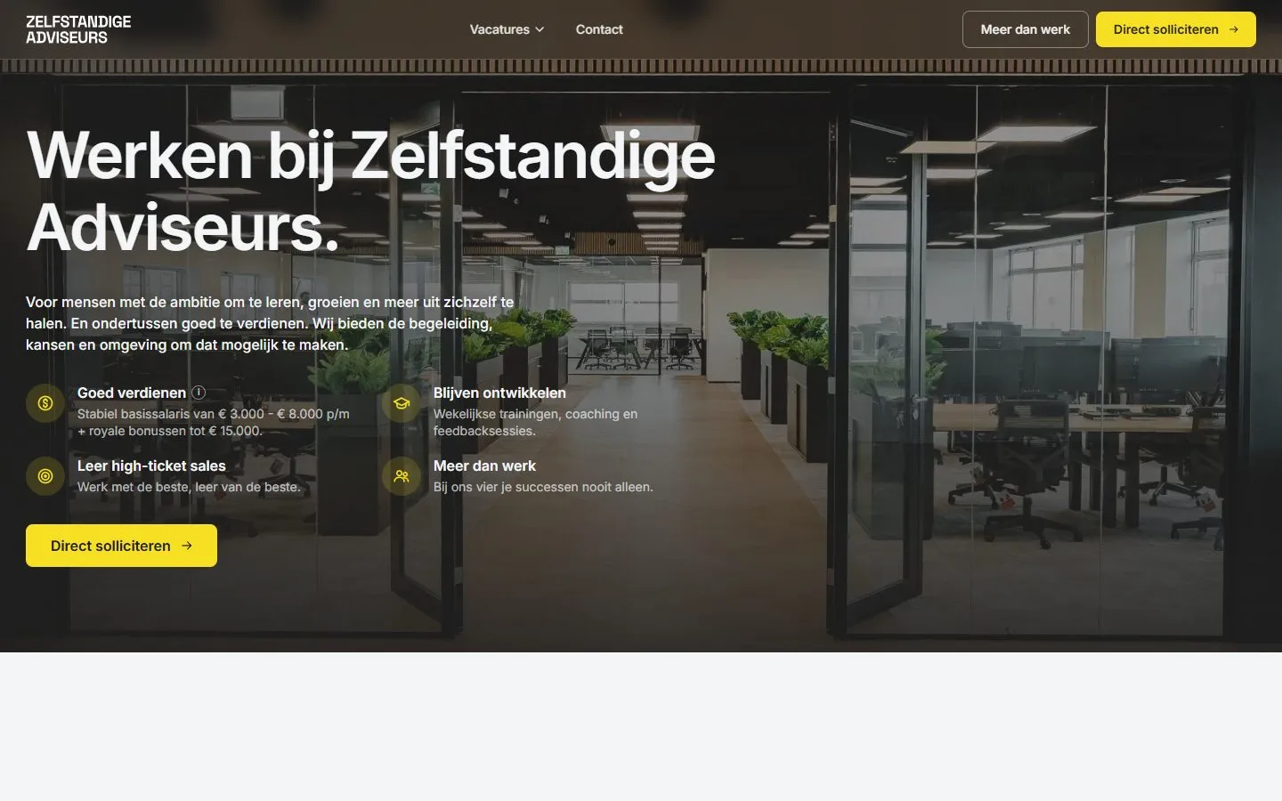 De homepage van zelfstandigeadviseurs.nl